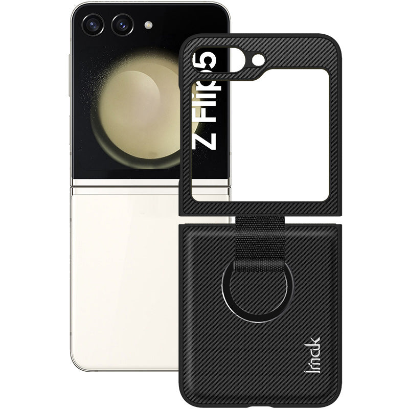 IMAK Ruiyi Series for Samsung Galaxy Z Flip5 5G PU+PC Phone Case Carbon Fiber Texture Finger Ring Phone Cover IMAK Ruiyi Series for Samsung Galaxy Z Flip5 5G PU+PC Phone Case Carbon Fiber Texture Finger Ring Phone Cover